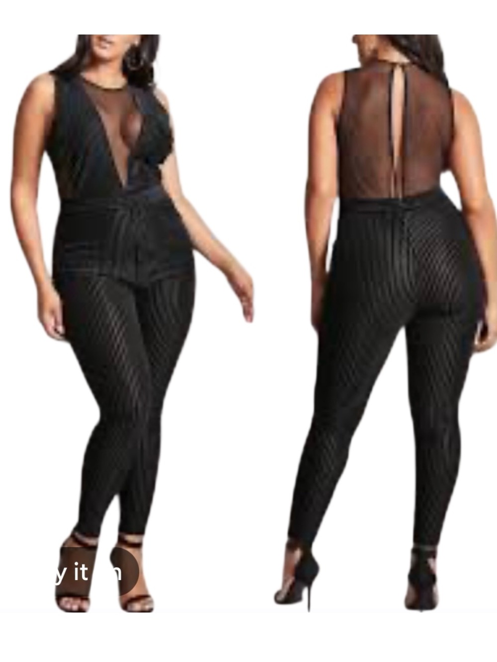 Forever 21  Velvet Pinstripe Black Mesh Jumpsuit Whimsigoth 2X